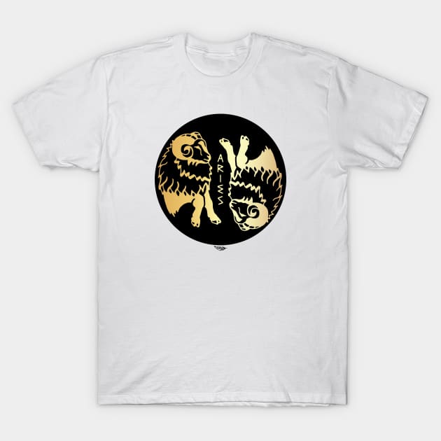 Aries Golden Zodiac Symbol T-Shirt by FreeSpiritMeg